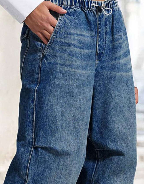 Load image into Gallery viewer, Drawstring Waist Wide Leg Shirred Jeans
