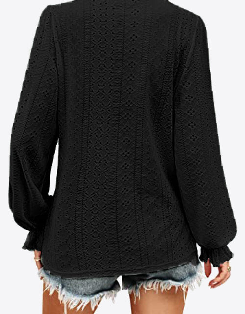 Load image into Gallery viewer, Eyelet V-Neck Flounce Sleeve Blouse
