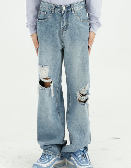 Load image into Gallery viewer, Distressed Wide Leg Jeans with Pockets
