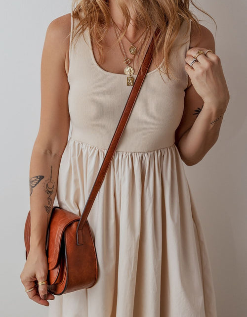 Load image into Gallery viewer, Scoop Neck Ribbed Bodice Sleeveless Midi Tank Dress
