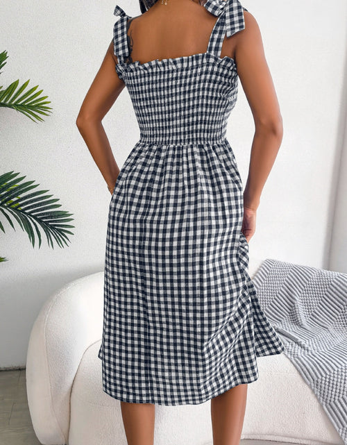 Load image into Gallery viewer, Frill Plaid Square Neck Midi Dress
