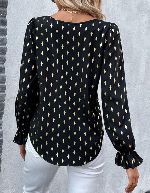Load image into Gallery viewer, Perfee Printed Round Neck Flounce Sleeve Blouse
