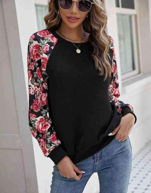 Load image into Gallery viewer, Floral Raglan Sleeve Round Neck Sweatshirt
