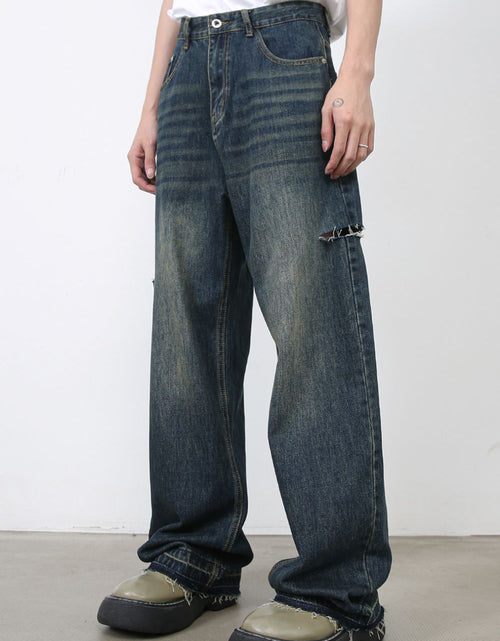 Load image into Gallery viewer, Men's Raw Hem Distressed Jeans with Pockets
