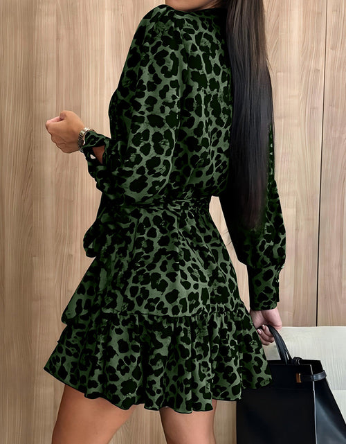 Load image into Gallery viewer, Tied Leopard Surplice Long Sleeve Dress
