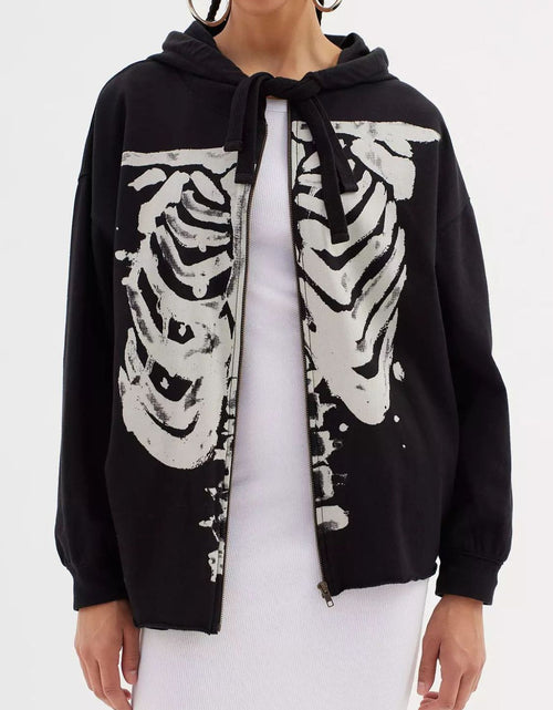 Load image into Gallery viewer, Skeleton Zip Up Drawstring Hoodie
