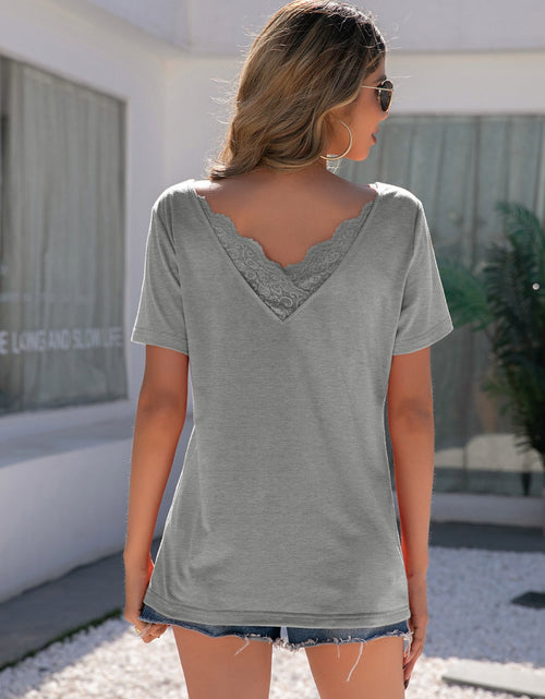 Load image into Gallery viewer, Ivy Lane Lace Detail V-Neck Short Sleeve T-Shirt
