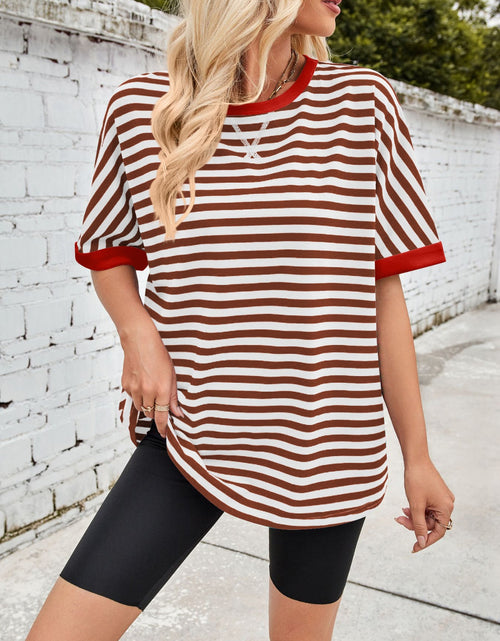 Load image into Gallery viewer, Lovelet Striped Round Neck Half Sleeve T-Shirt
