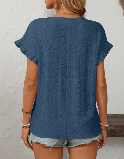 Load image into Gallery viewer, Mandy Eyelet Round Neck Short Sleeve Top
