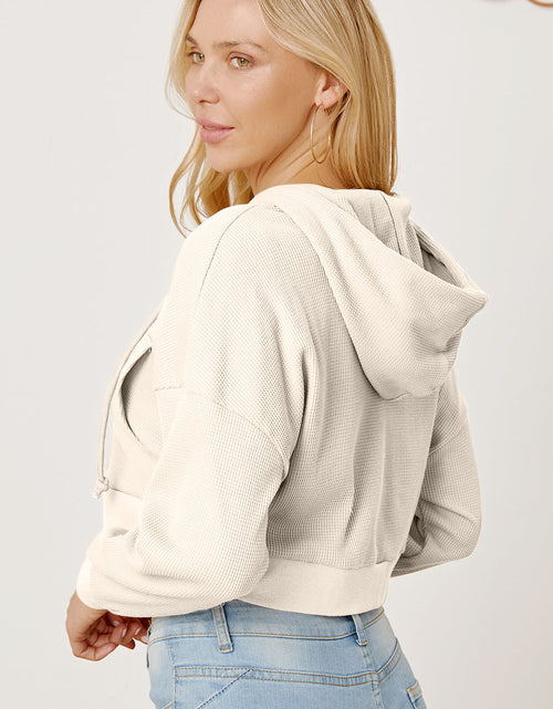 Load image into Gallery viewer, Waffle-Knit Drawstring Zip Up Hoodie
