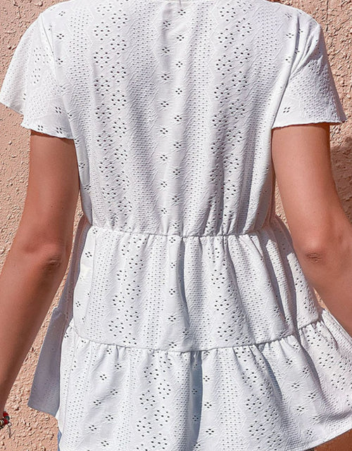 Load image into Gallery viewer, Perfee Button Front Eyelet Flutter Sleeve Tiered Blouse

