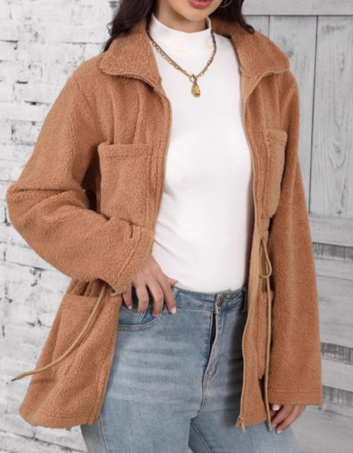 Load image into Gallery viewer, Drawstring Zip Up Long Sleeve Outerwear
