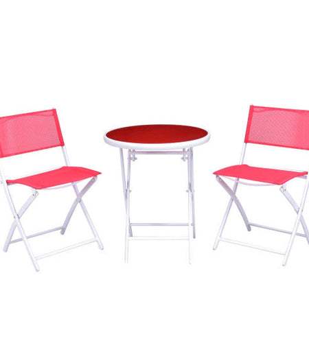 3 Pieces Patio Folding Bistro Set for Balcony or Outdoor Space-Red
