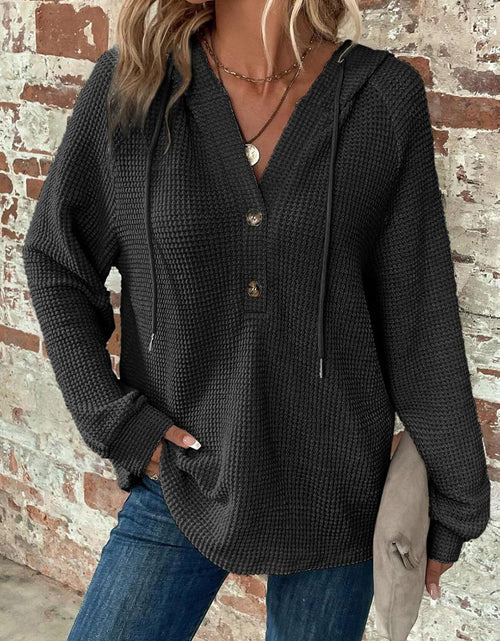 Load image into Gallery viewer, Waffle Knit Long Sleeve Drawstring Hooded Top
