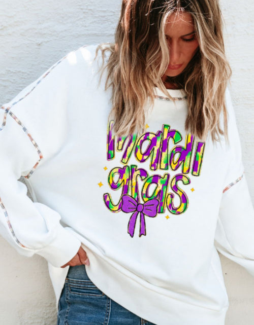 Load image into Gallery viewer, MARDI GRAS Round Neck Long Sleeve Sweatshirt
