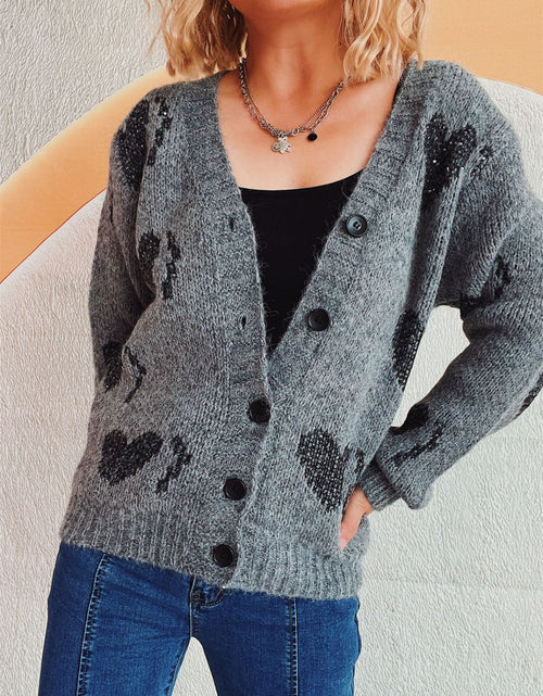 Load image into Gallery viewer, Heart Button Up Long Sleeve Cardigan
