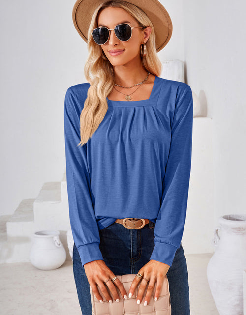 Load image into Gallery viewer, Square Neck Ruched Long Sleeve Blouse
