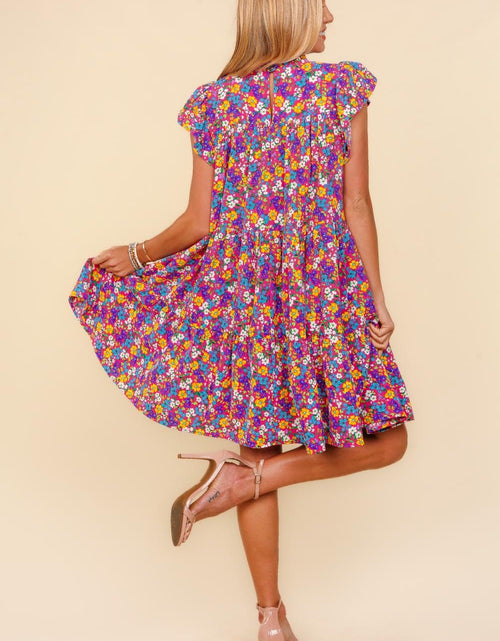 Load image into Gallery viewer, Haptics Frilled Mock Neck Ditsy Floral Dress
