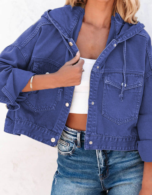 Load image into Gallery viewer, Hooded Dropped Shoulder Denim Jacket
