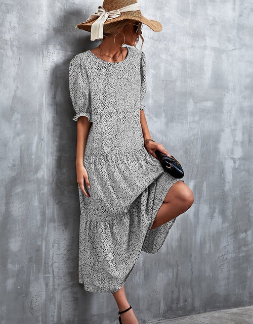 Load image into Gallery viewer, Printed Flounce Sleeve Tiered Dress
