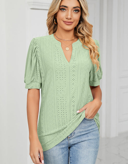 Load image into Gallery viewer, Eyelet Notched Short Sleeve T-Shirt
