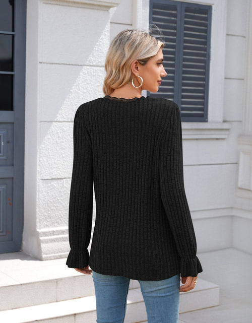 Load image into Gallery viewer, Lace Detail V-Neck Long Sleeve T-Shirt
