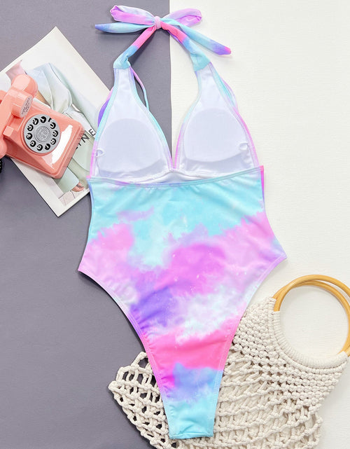 Load image into Gallery viewer, Tie-Dye Halter Neck One-Piece Swimsuit
