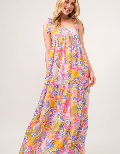 Load image into Gallery viewer, And The Why Full Size Printed Tie Shoulder Tiered Maxi Dress
