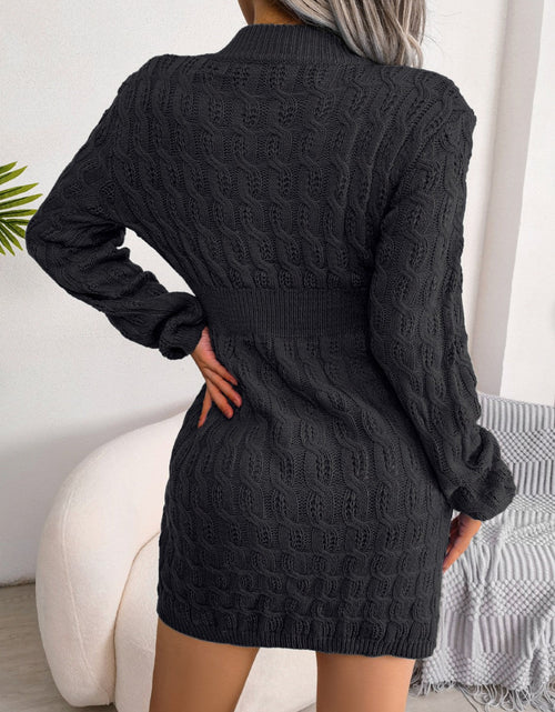 Load image into Gallery viewer, Cable-Knit Round Neck Mini Wrap Sweater Dress
