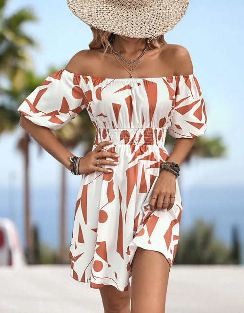 Load image into Gallery viewer, Printed Off-Shoulder Smocked Waist Dress
