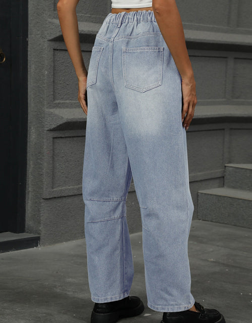 Load image into Gallery viewer, Half Elastic Waist Straight Leg Jeans
