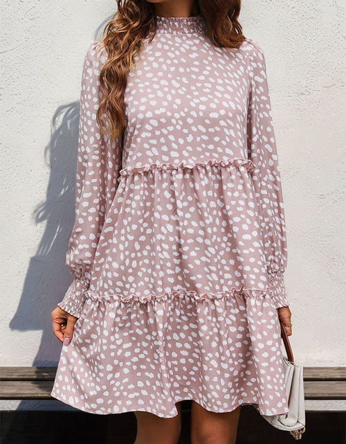 Load image into Gallery viewer, Perfee Frill Printed Mock Neck Long Sleeve Mini Dress

