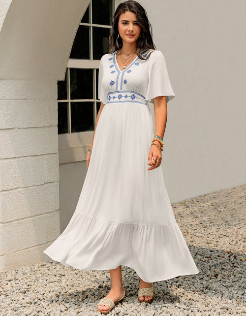Load image into Gallery viewer, Ruffled Hem V-Neck Flutter Sleeve Dress
