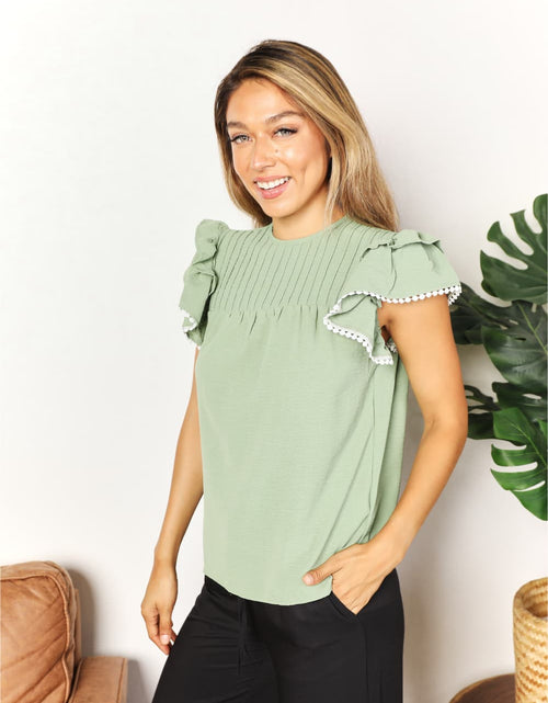 Load image into Gallery viewer, Perfee Pleated Detail Flutter Sleeve Blouse
