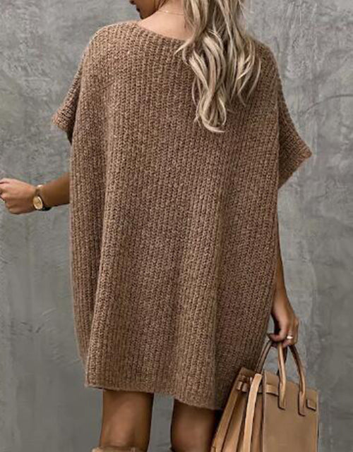 Load image into Gallery viewer, Short Sleeve Sweater Dress with Pockets

