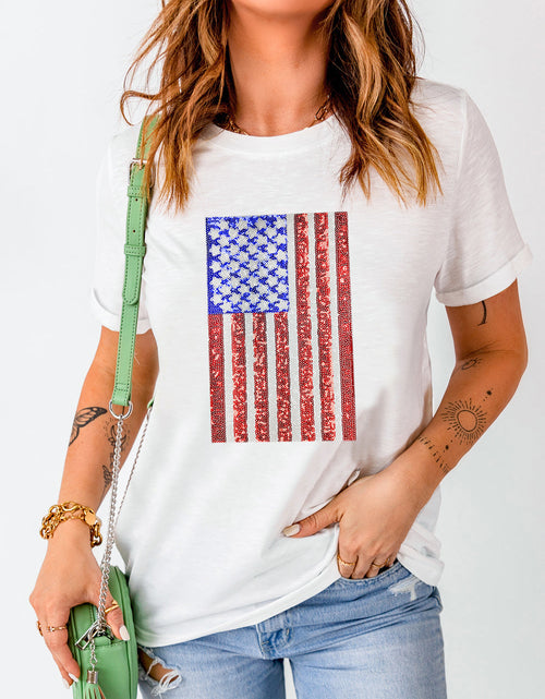Load image into Gallery viewer, US Flag Round Neck Short Sleeve T-Shirt
