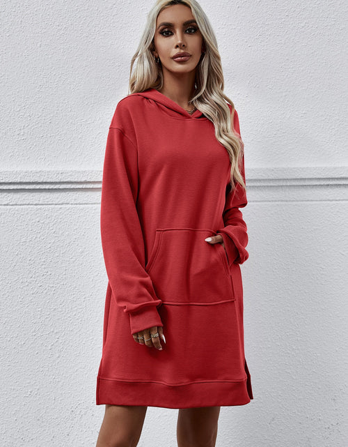 Load image into Gallery viewer, Slit Long Sleeve Hooded Dress with Pocket
