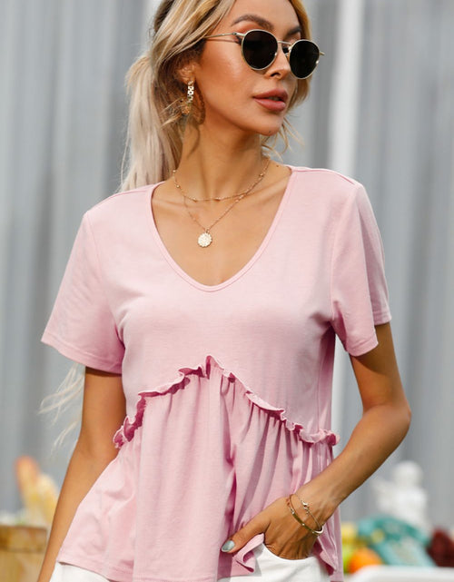 Load image into Gallery viewer, Shiny Frill Trim Short Sleeve Tee
