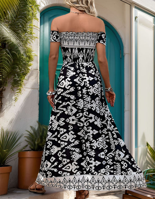 Load image into Gallery viewer, Perfee Slit Printed Off-Shoulder Dress
