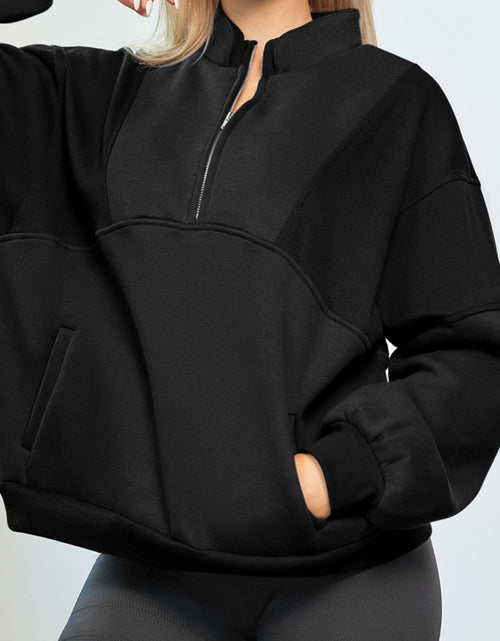 Load image into Gallery viewer, Half Zip Drop Shoulder Long Sleeve Sweatshirt
