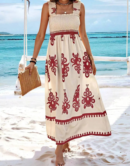 Load image into Gallery viewer, Smocked Printed Wide Strap Maxi Dress
