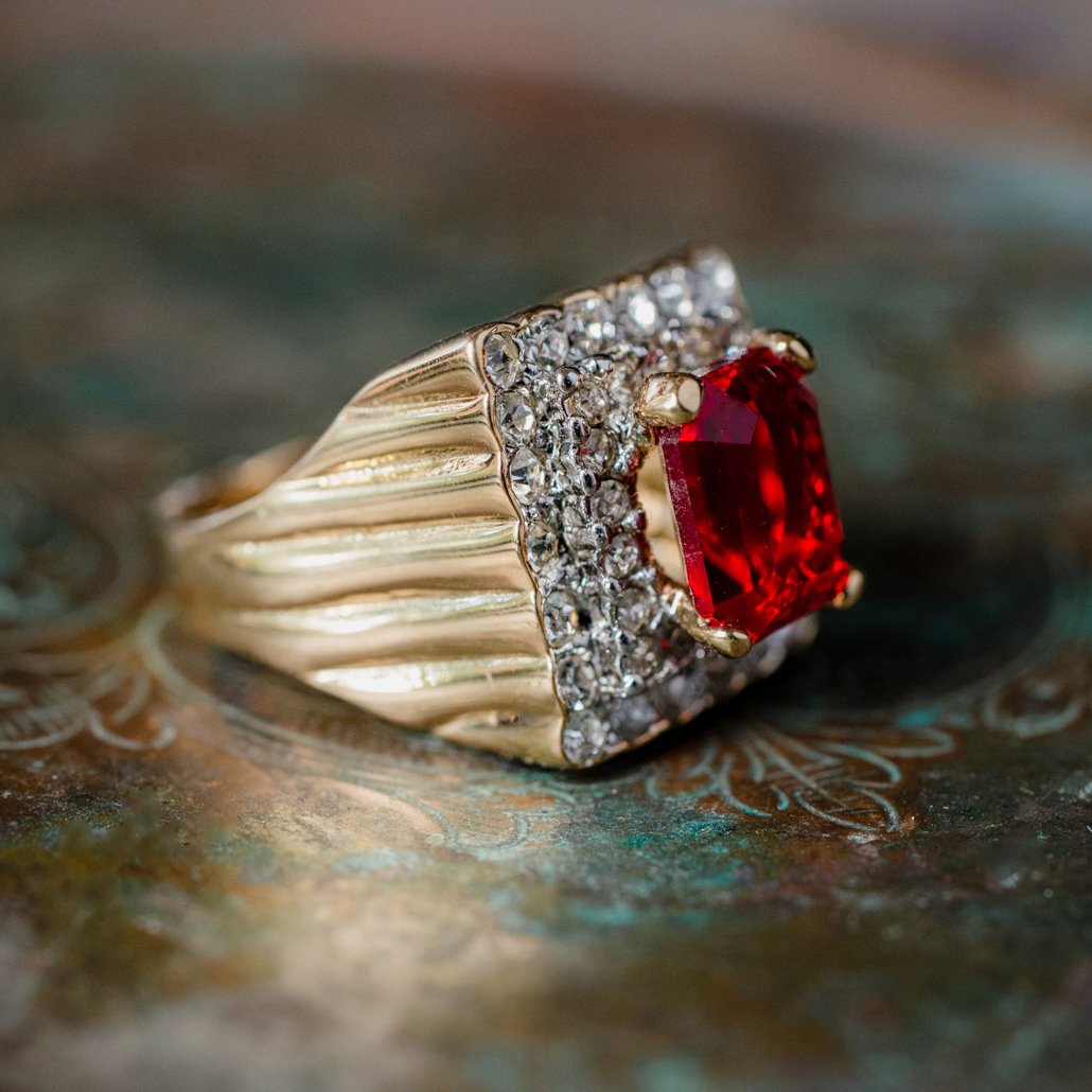 Vintage Austrian Crystal Cocktail Ring 18k Yellow or White Gold Electroplated Women's Birthstne RingMade in USA by PVD Vintage Jewelry