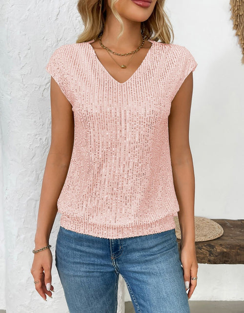 Load image into Gallery viewer, Sequin V-Neck Cap Sleeve Top
