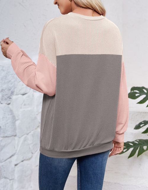 Load image into Gallery viewer, Lovelet Color Block Round Neck Long Sleeve Sweatshirt
