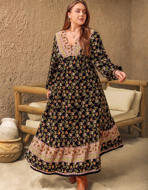 Load image into Gallery viewer, Plus Size Floral V-Neck Balloon Sleeve Dress
