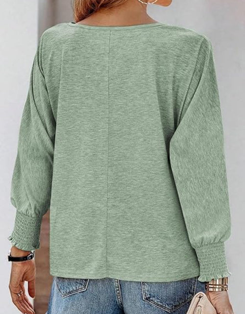 Load image into Gallery viewer, Round Neck Smocked Lantern Sleeve T-Shirt
