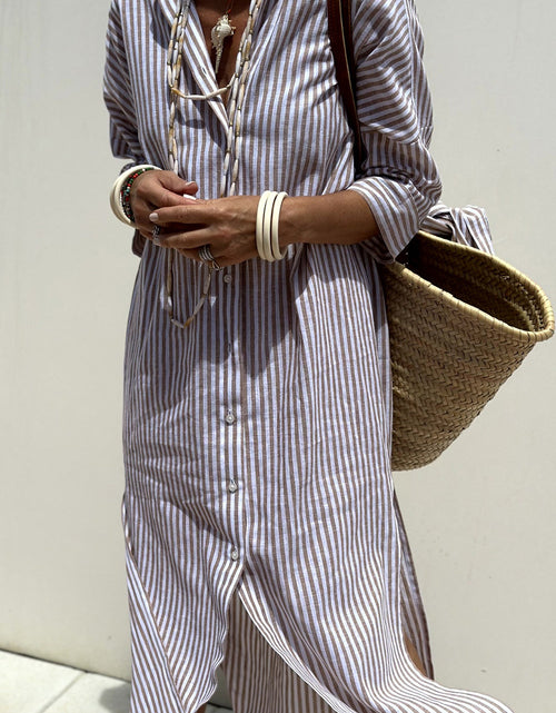 Load image into Gallery viewer, Tied Button Up Three-Quarter Sleeve Dress
