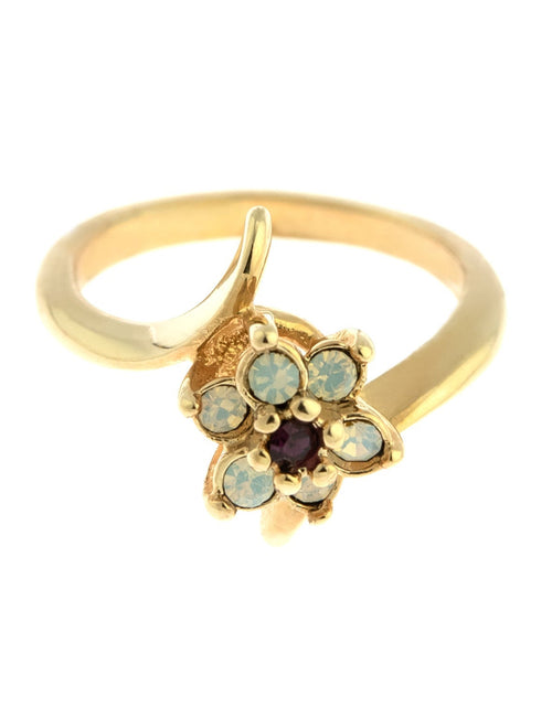 Load image into Gallery viewer, Vintage 1970's Amethyst Crystal and Genuine Pinfire Opal Ring 18kt Yellow Gold Electroplated Ring by PVD Vintage Jewelry
