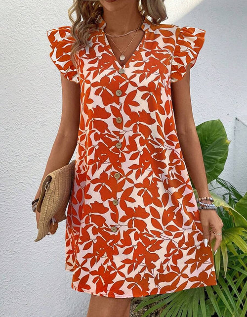 Load image into Gallery viewer, Printed Notched Cap Sleeve Mini Dress
