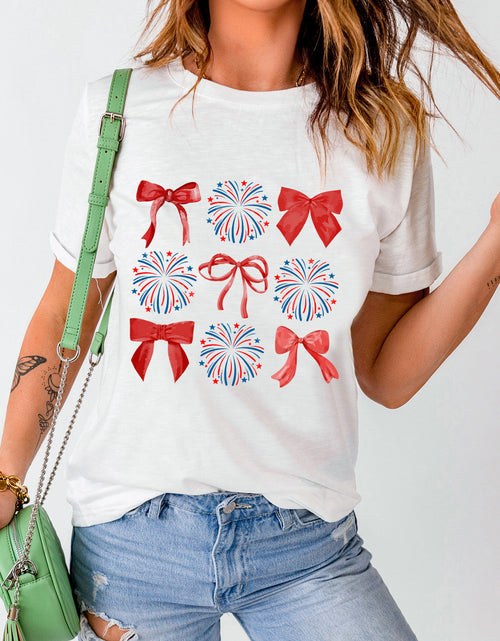 Load image into Gallery viewer, Bow Graphic Round Neck Short Sleeve T-Shirt
